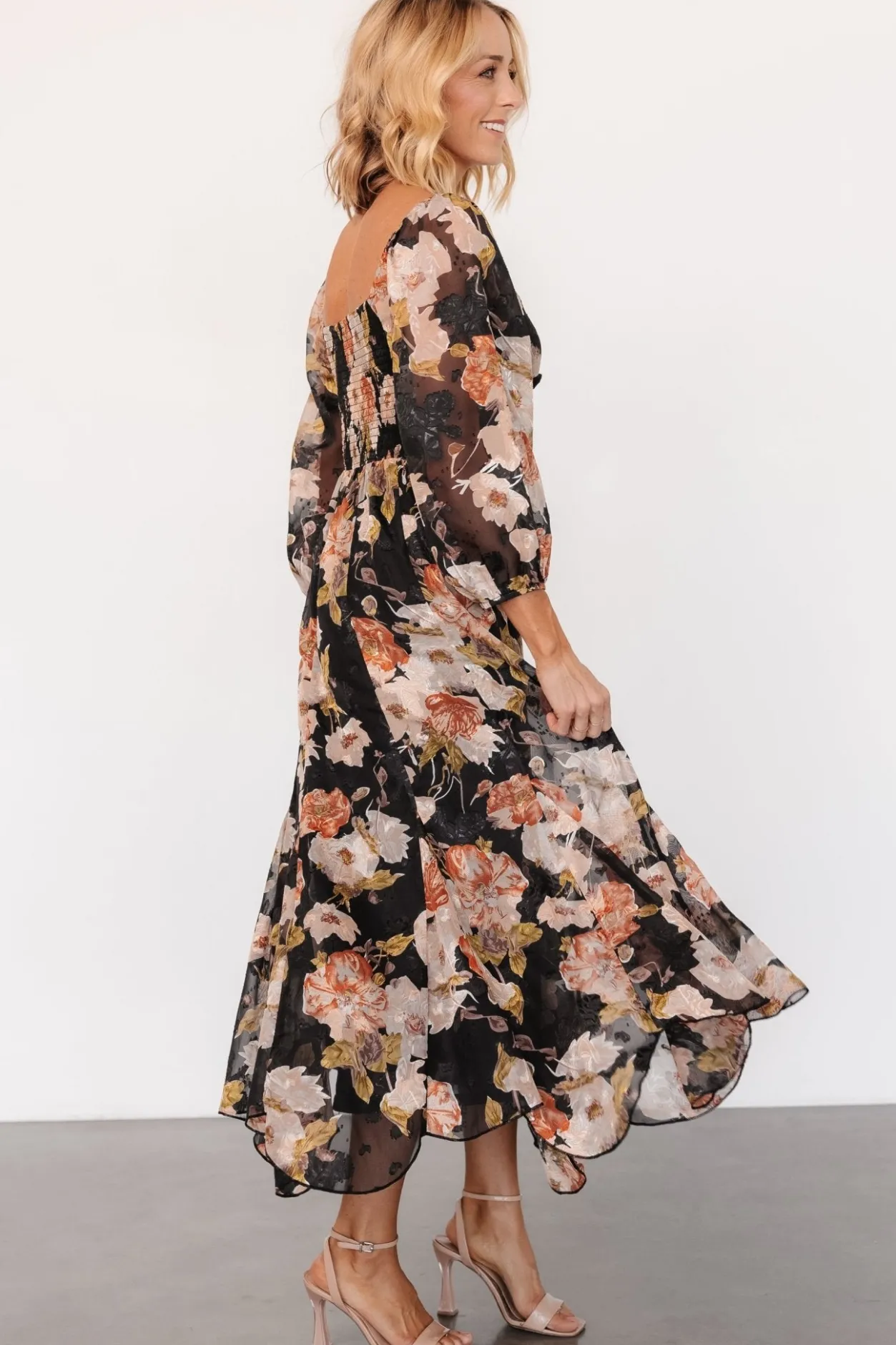Online Baltic Born Etta Midi Dress | Black + Peach Floral Black+PeachFloral