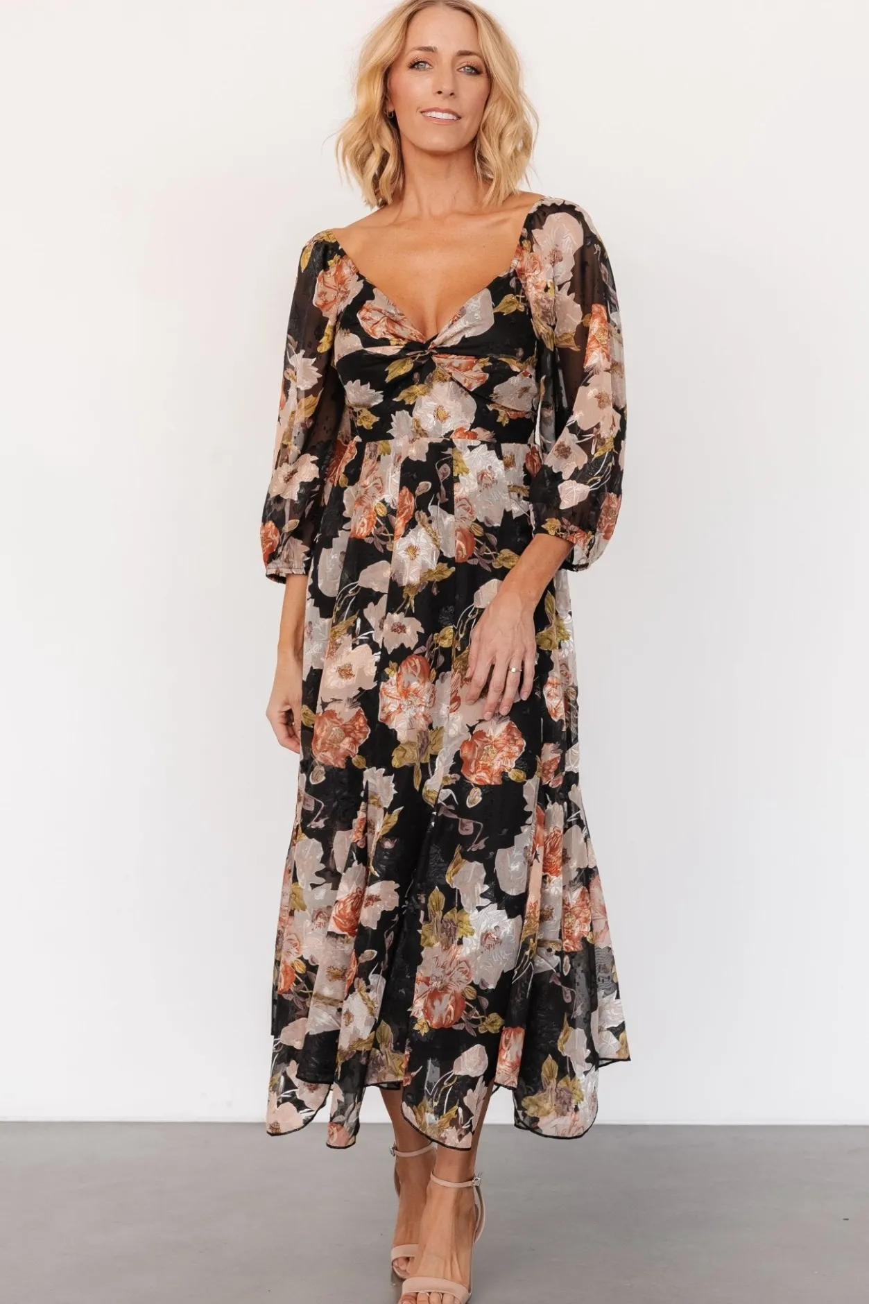 Online Baltic Born Etta Midi Dress | Black + Peach Floral Black+PeachFloral