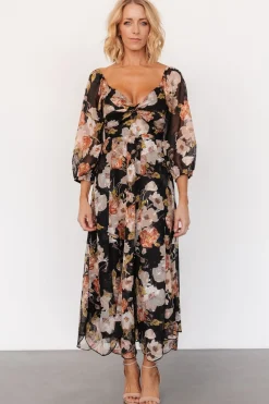 Online Baltic Born Etta Midi Dress | Black + Peach Floral Black+PeachFloral