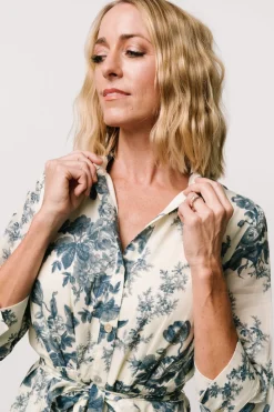 Online Baltic Born Eunice Button Midi Dress | Ivory + Blue Floral Ivory+BlueFloral