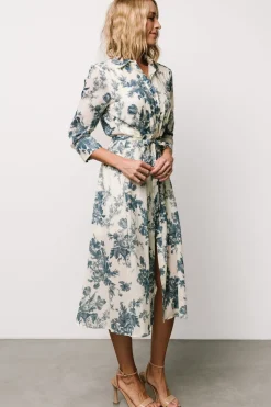 Online Baltic Born Eunice Button Midi Dress | Ivory + Blue Floral Ivory+BlueFloral
