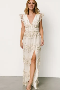 Outlet Baltic Born Eva Embroidered Maxi Dress | White + Gold White+Gold
