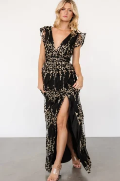 Outlet Baltic Born Eva Embroidered Maxi Dress | Black + Gold Black+Gold