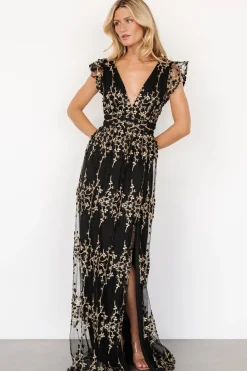 Outlet Baltic Born Eva Embroidered Maxi Dress | Black + Gold Black+Gold