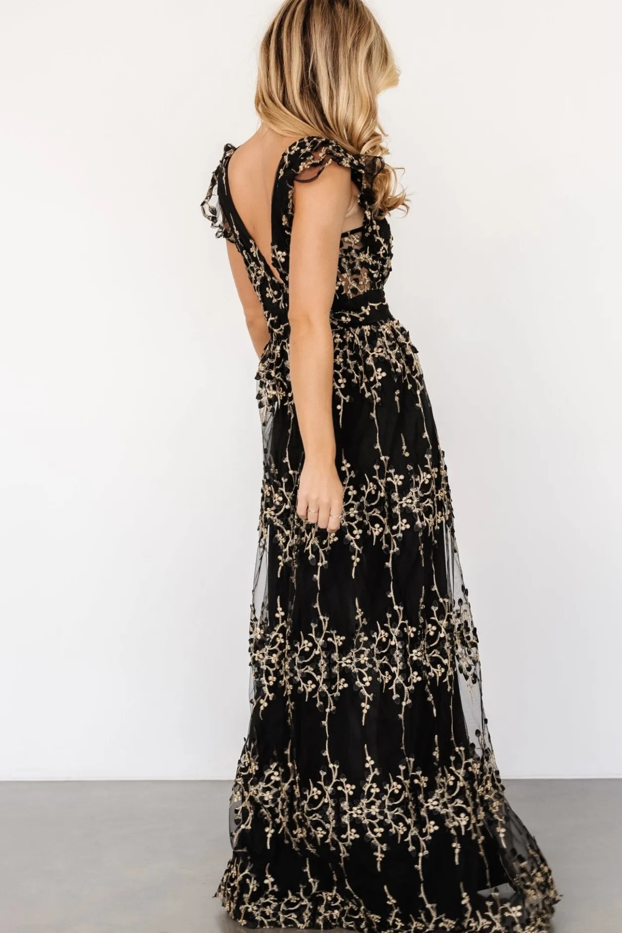 Outlet Baltic Born Eva Embroidered Maxi Dress | Black + Gold Black+Gold