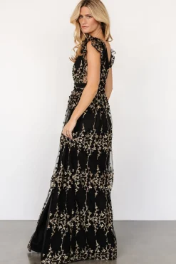 Outlet Baltic Born Eva Embroidered Maxi Dress | Black + Gold Black+Gold