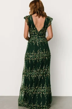 Clearance Baltic Born Eva Embroidered Maxi Dress | Green + Gold Green+Gold