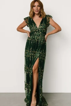 Clearance Baltic Born Eva Embroidered Maxi Dress | Green + Gold Green+Gold