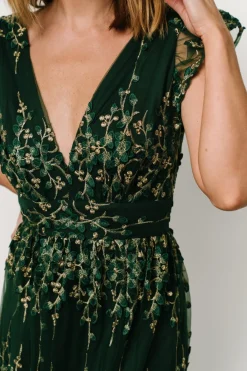 Clearance Baltic Born Eva Embroidered Maxi Dress | Green + Gold Green+Gold