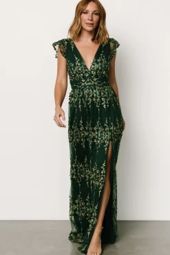 Clearance Baltic Born Eva Embroidered Maxi Dress | Green + Gold Green+Gold