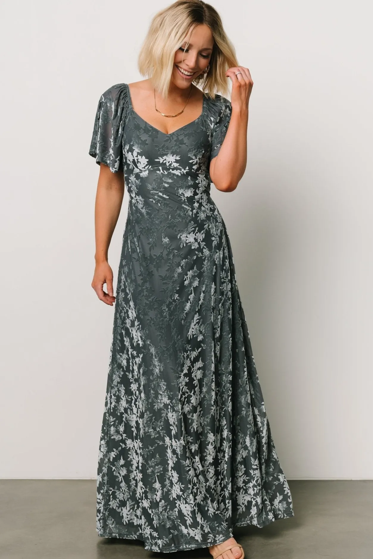 Online Baltic Born Everley Velvet Maxi Dress | Dusty Blue DustyBlue