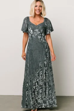 Online Baltic Born Everley Velvet Maxi Dress | Dusty Blue DustyBlue
