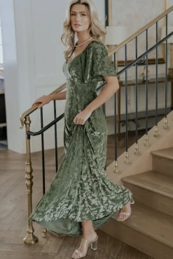 New Baltic Born Everley Velvet Maxi Dress | Dark Sage DarkSage