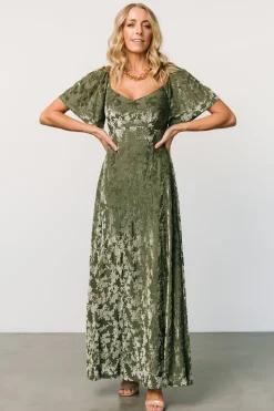 New Baltic Born Everley Velvet Maxi Dress | Dark Sage DarkSage