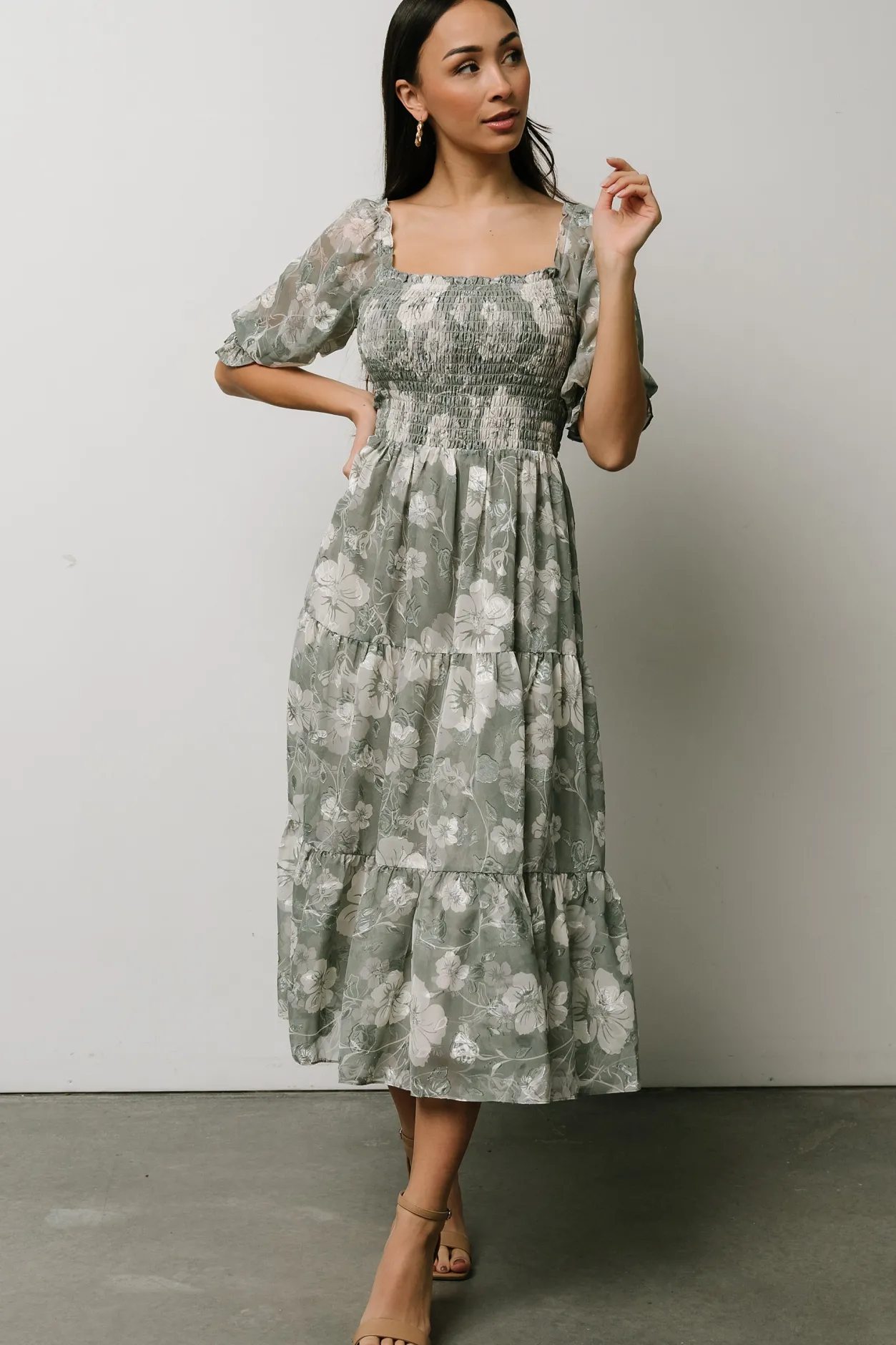 Outlet Baltic Born Fabian Jacquard Midi Dress | Dusty Sage DustySage