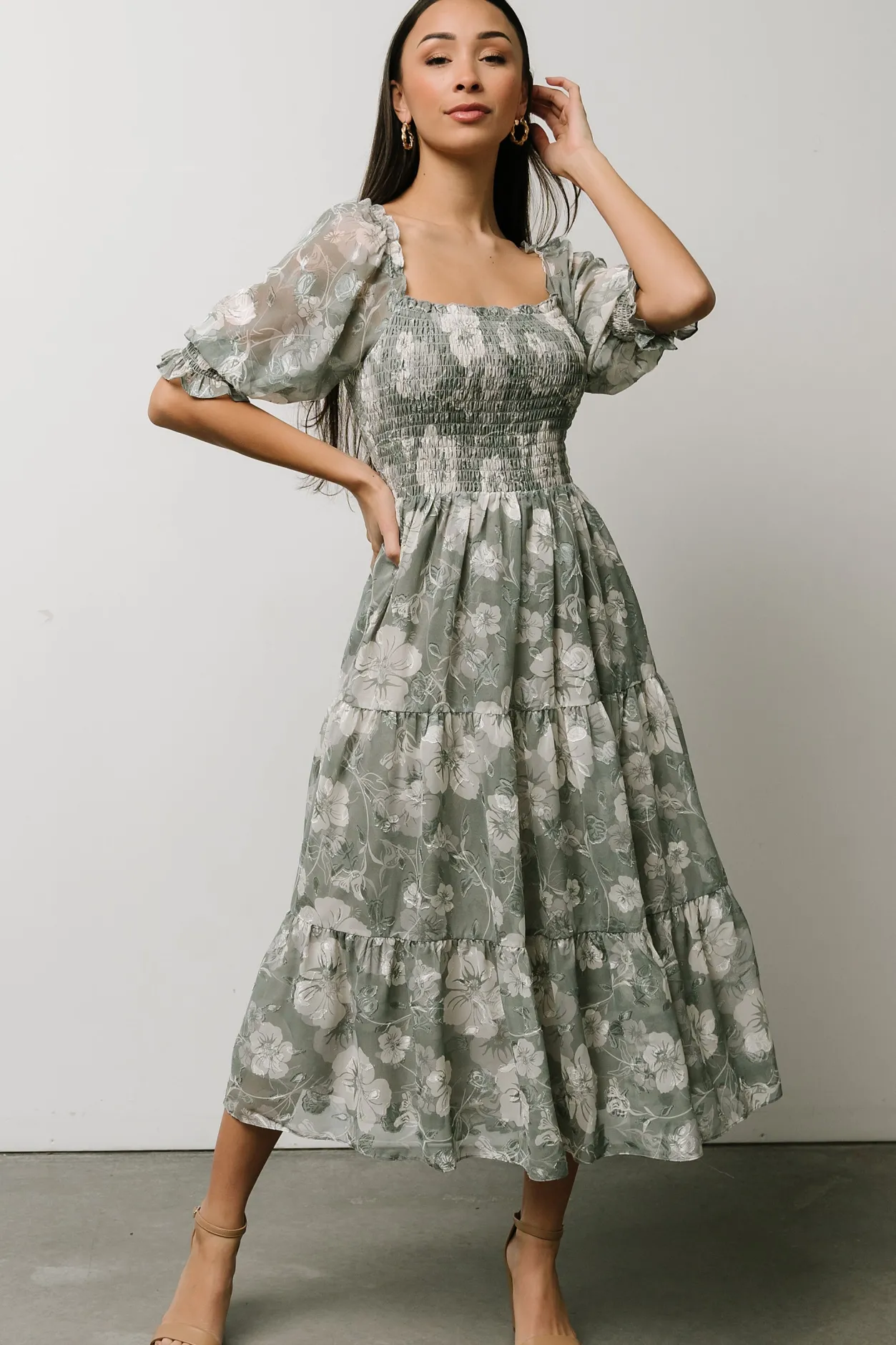 Outlet Baltic Born Fabian Jacquard Midi Dress | Dusty Sage DustySage