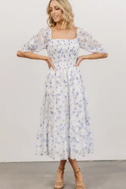 Hot Baltic Born Fabian Jacquard Midi Dress | Blue Floral BlueFloral