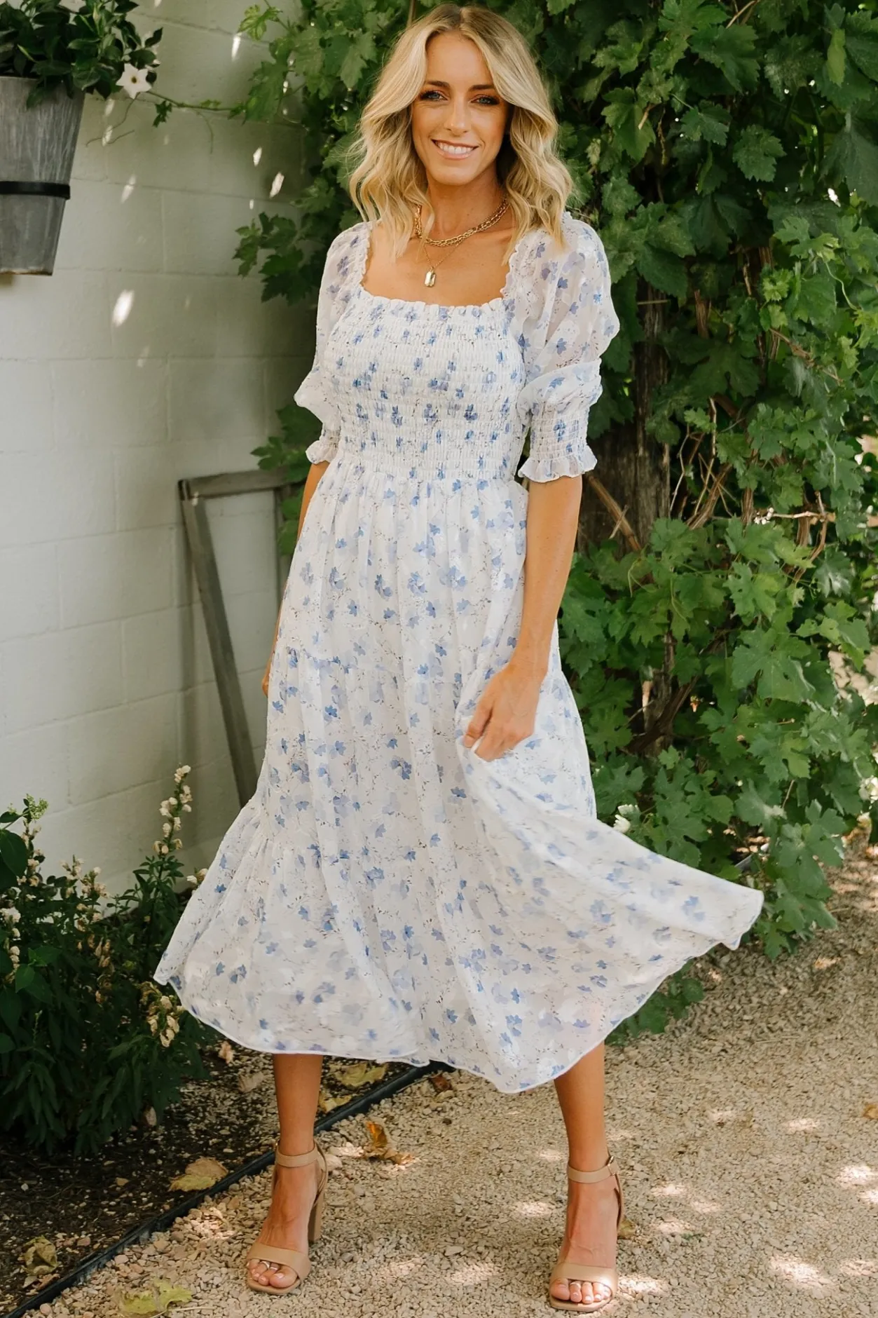 Hot Baltic Born Fabian Jacquard Midi Dress | Blue Floral BlueFloral