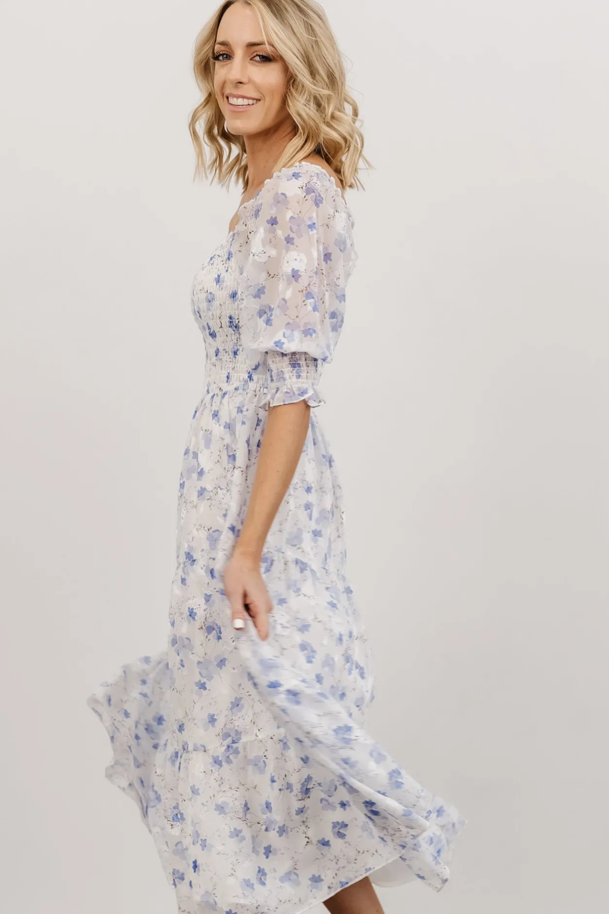 Hot Baltic Born Fabian Jacquard Midi Dress | Blue Floral BlueFloral