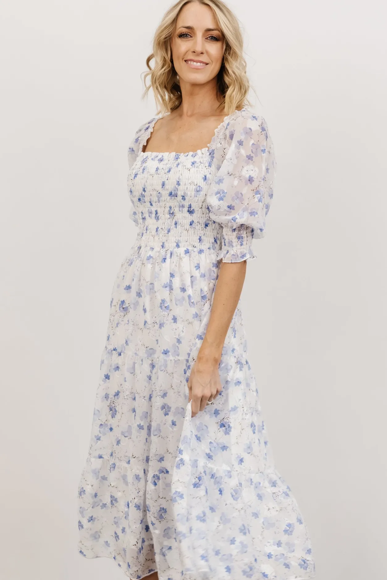 Hot Baltic Born Fabian Jacquard Midi Dress | Blue Floral BlueFloral