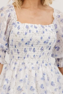 Hot Baltic Born Fabian Jacquard Midi Dress | Blue Floral BlueFloral