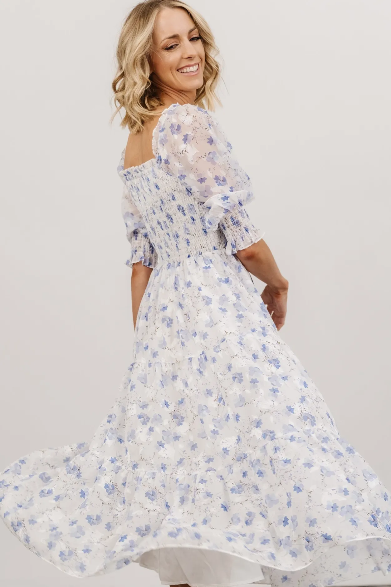 Hot Baltic Born Fabian Jacquard Midi Dress | Blue Floral BlueFloral