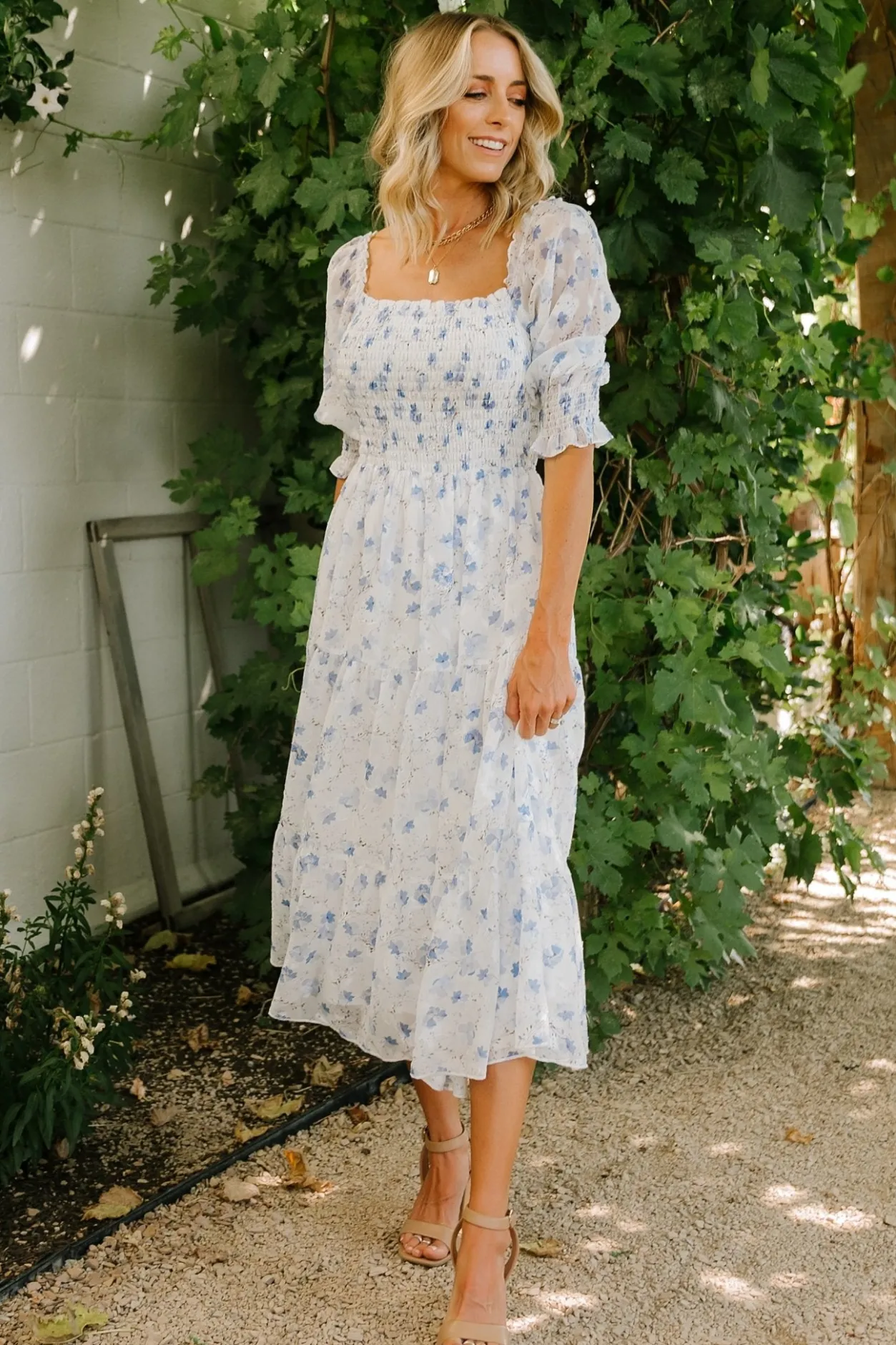 Hot Baltic Born Fabian Jacquard Midi Dress | Blue Floral BlueFloral