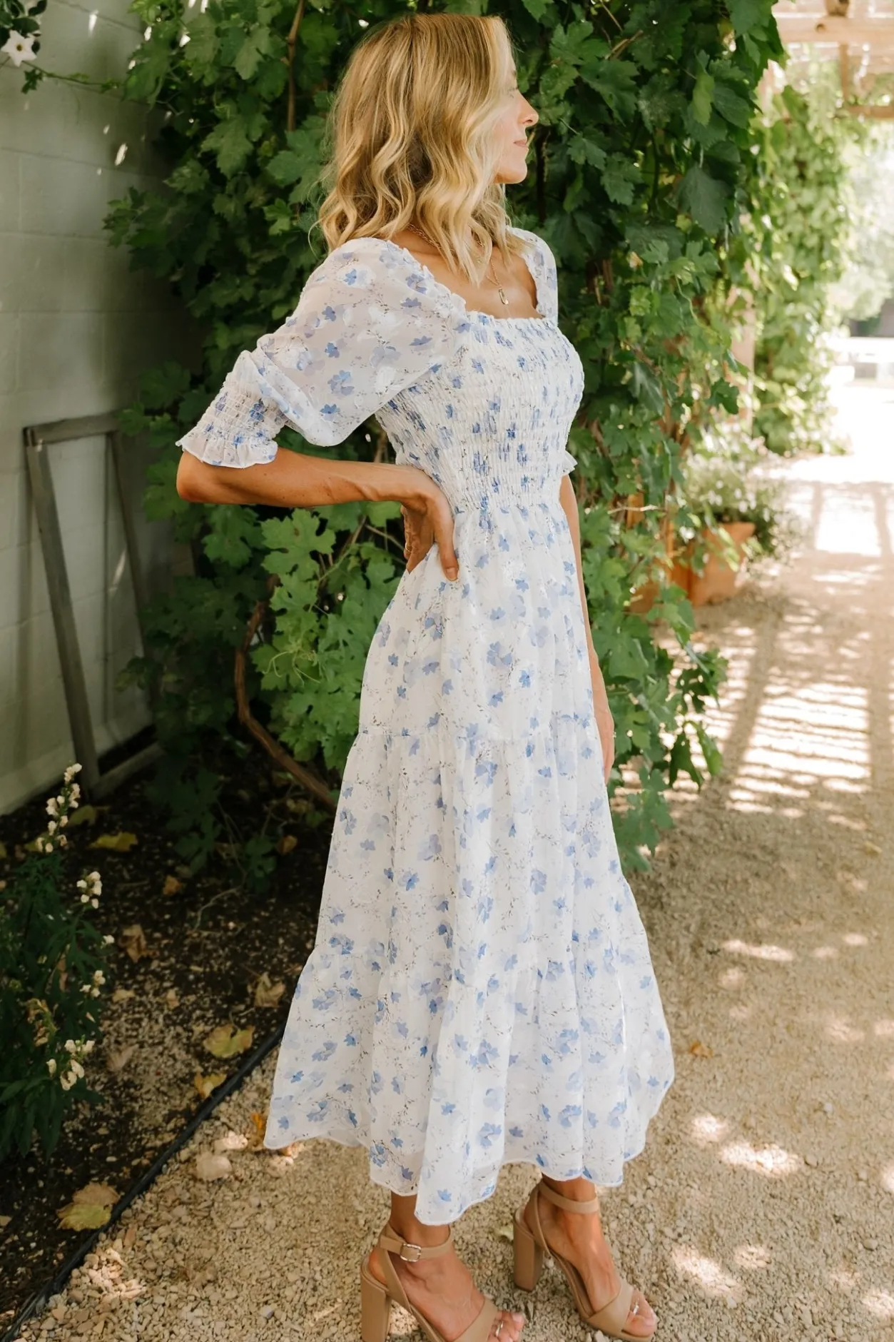 Hot Baltic Born Fabian Jacquard Midi Dress | Blue Floral BlueFloral