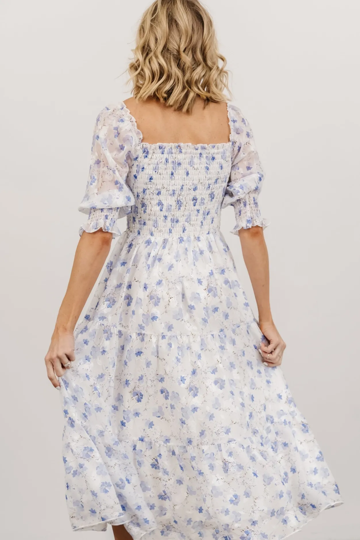Hot Baltic Born Fabian Jacquard Midi Dress | Blue Floral BlueFloral