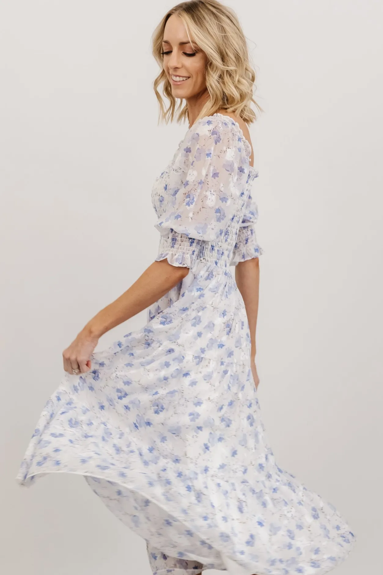 Hot Baltic Born Fabian Jacquard Midi Dress | Blue Floral BlueFloral