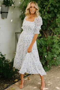 Hot Baltic Born Fabian Jacquard Midi Dress | Blue Floral BlueFloral