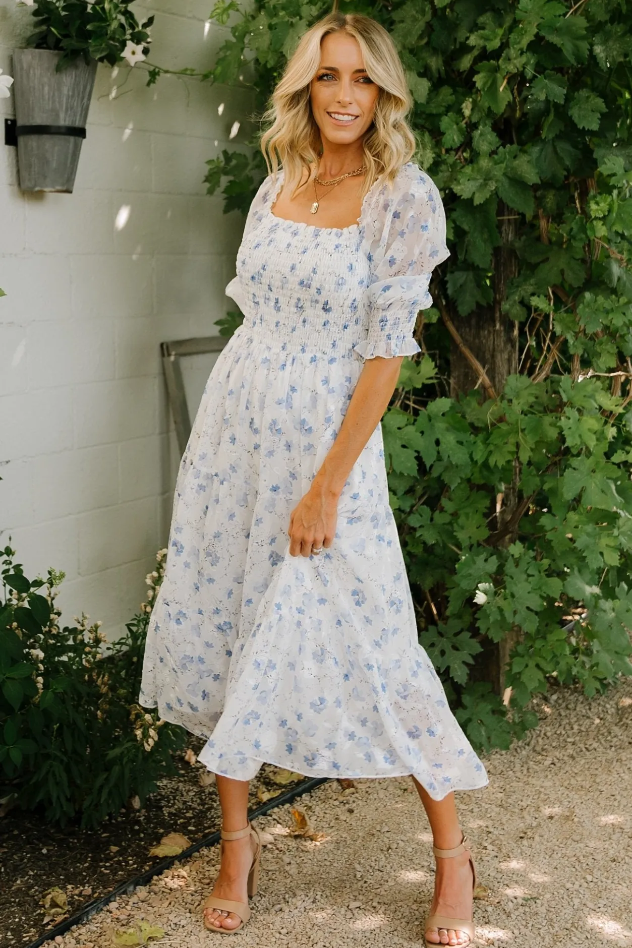 Hot Baltic Born Fabian Jacquard Midi Dress | Blue Floral BlueFloral