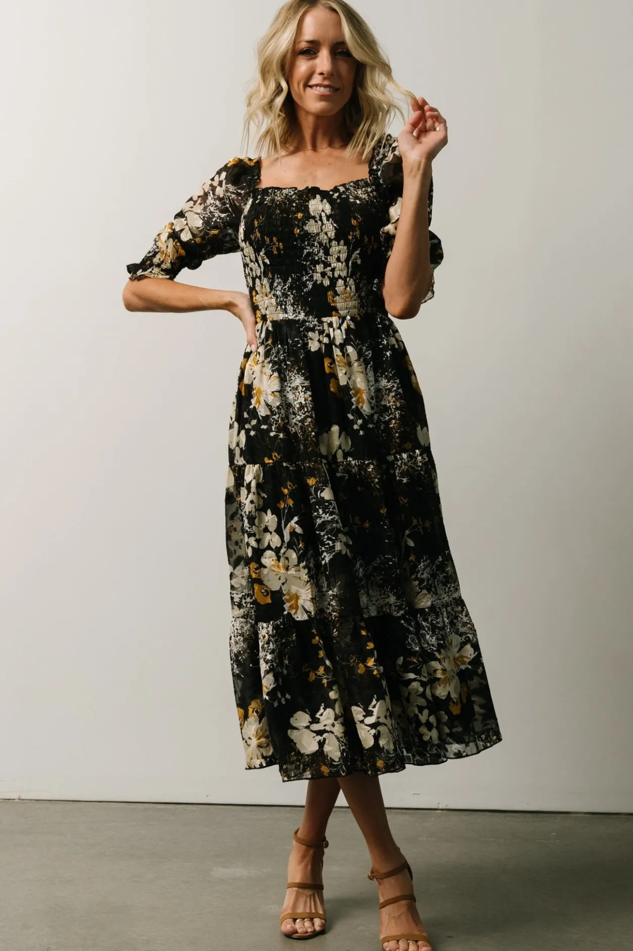 Sale Baltic Born Fabian Jacquard Midi Dress | Black Floral BlackFloral