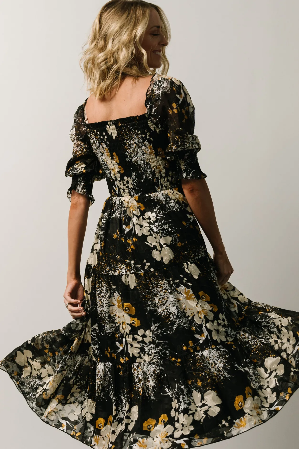 Sale Baltic Born Fabian Jacquard Midi Dress | Black Floral BlackFloral