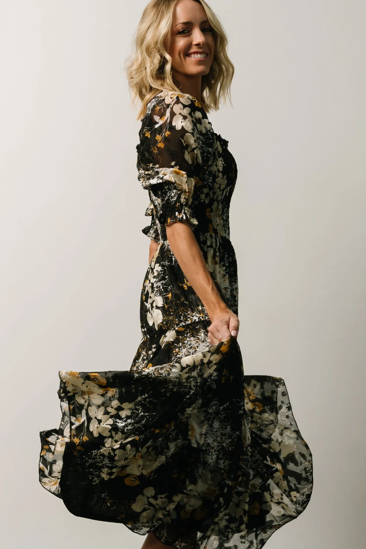 Sale Baltic Born Fabian Jacquard Midi Dress | Black Floral BlackFloral