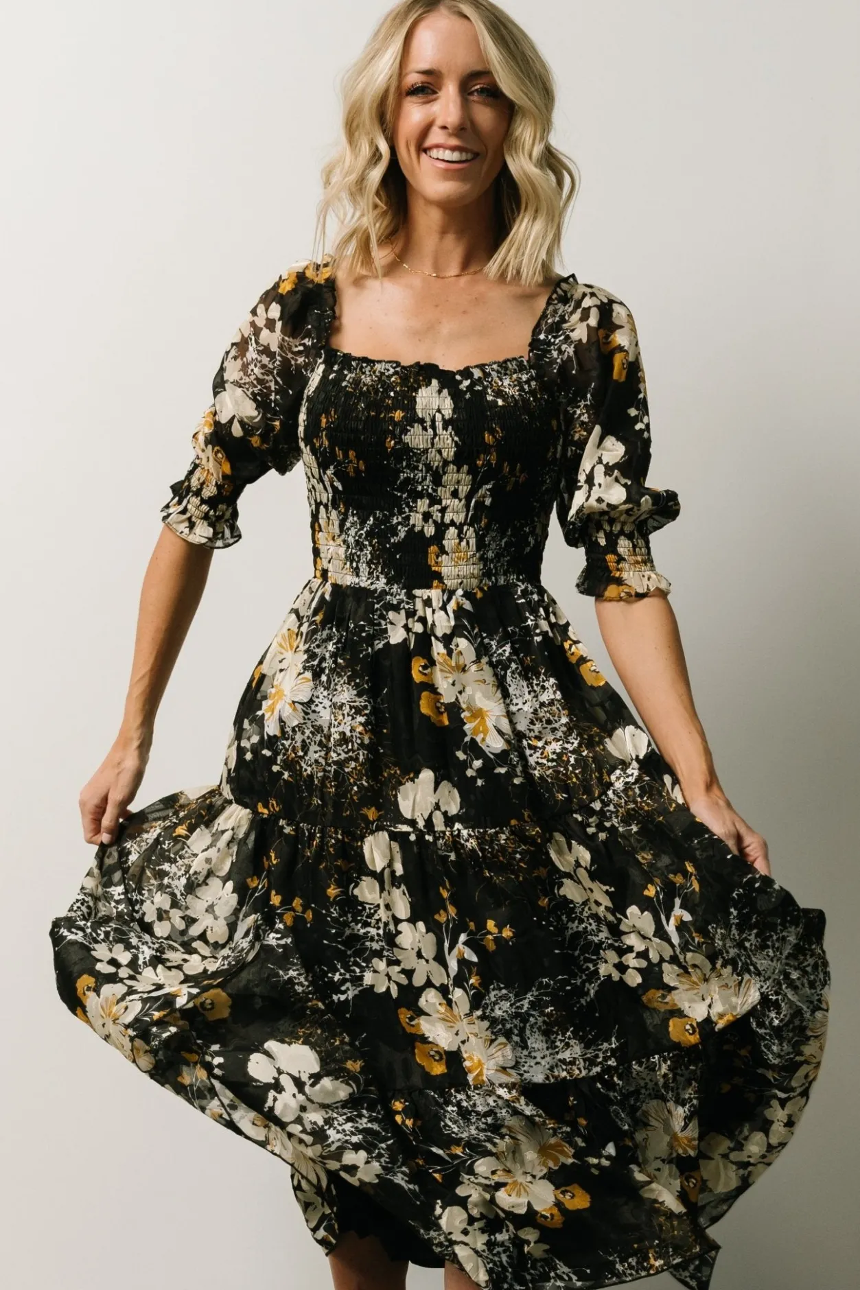 Sale Baltic Born Fabian Jacquard Midi Dress | Black Floral BlackFloral