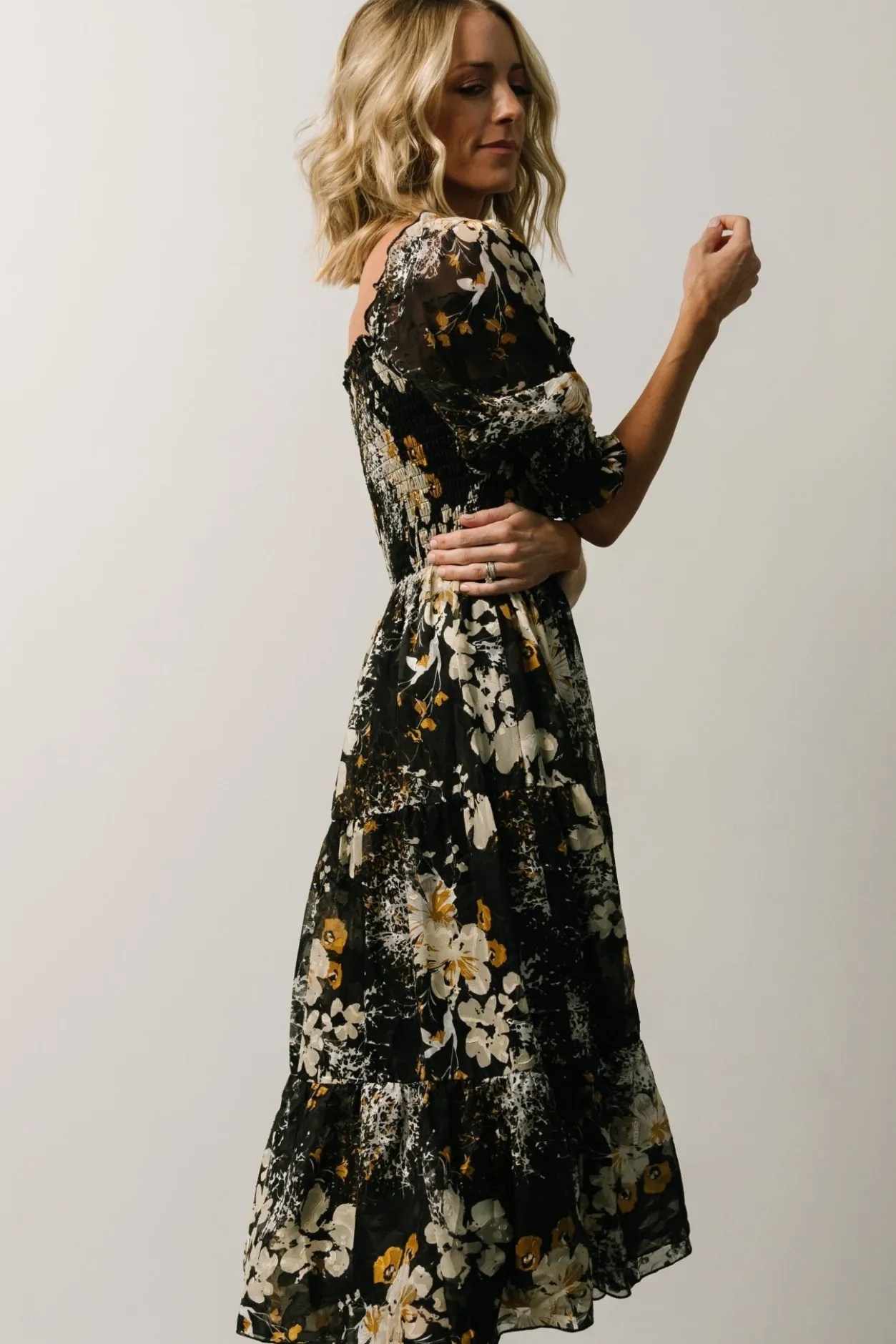 Sale Baltic Born Fabian Jacquard Midi Dress | Black Floral BlackFloral