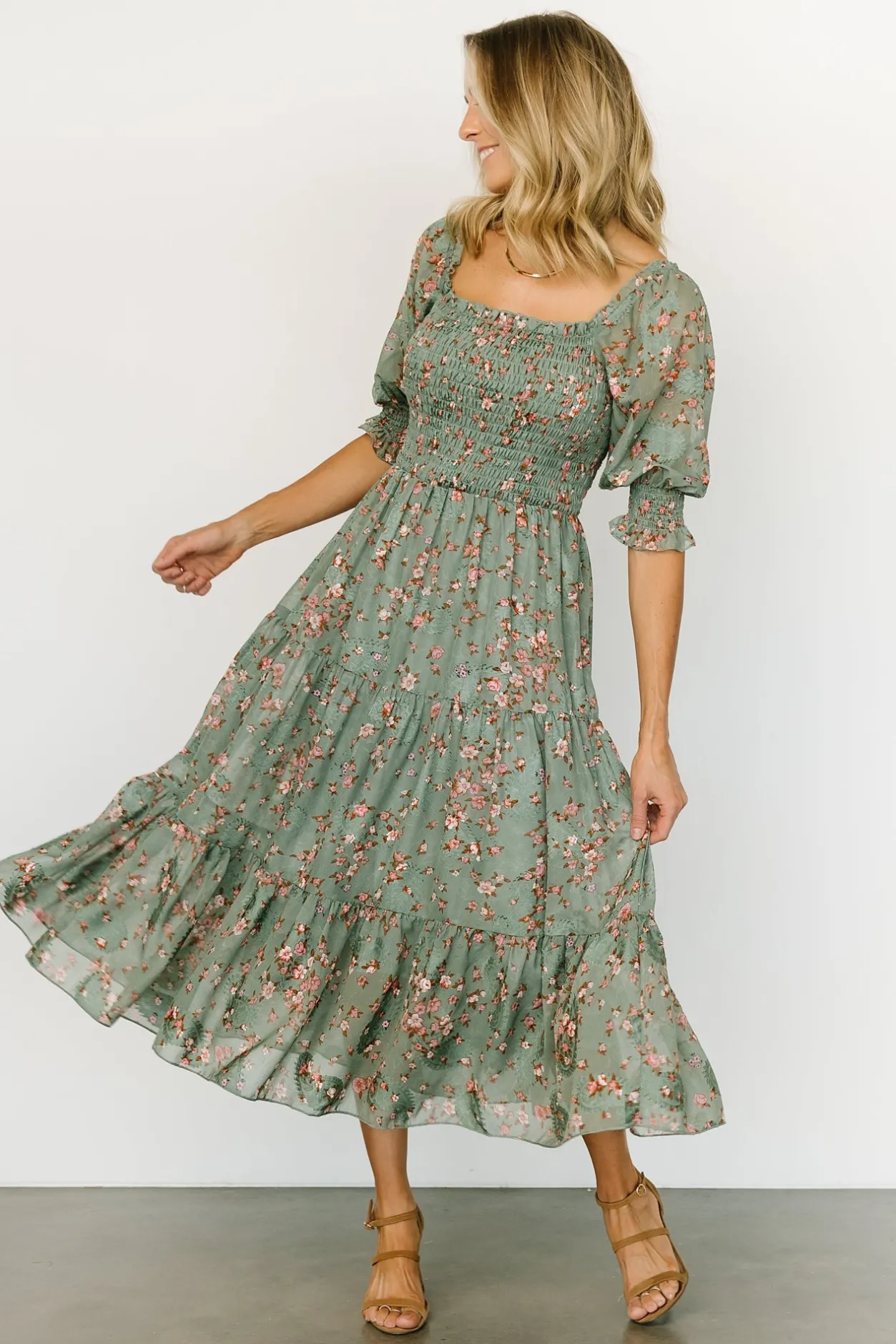 Best Baltic Born Fabian Jacquard Midi Dress | Eucalyptus + Pink Eucalyptus+Pink