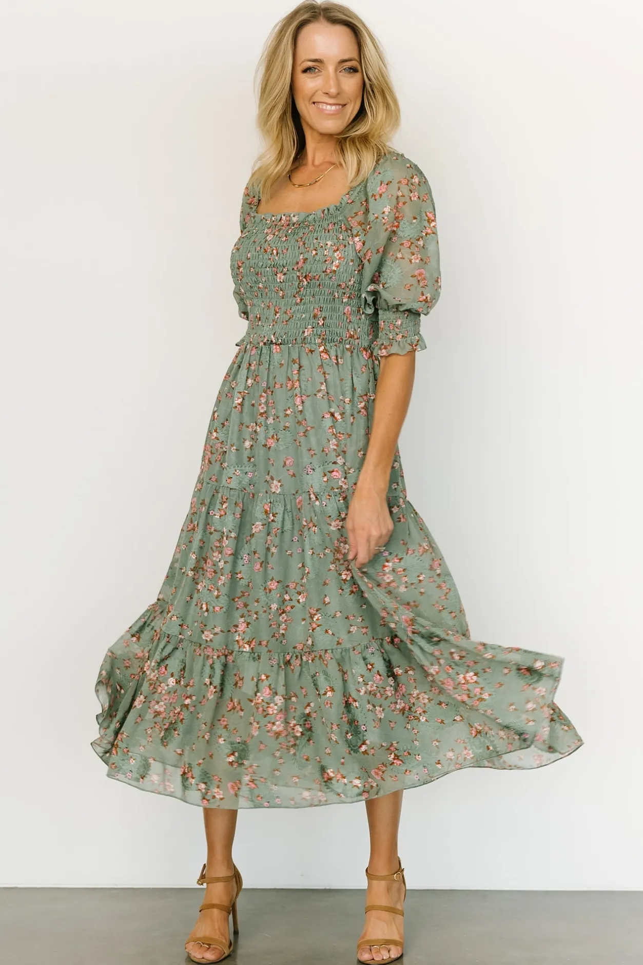 Best Baltic Born Fabian Jacquard Midi Dress | Eucalyptus + Pink Eucalyptus+Pink