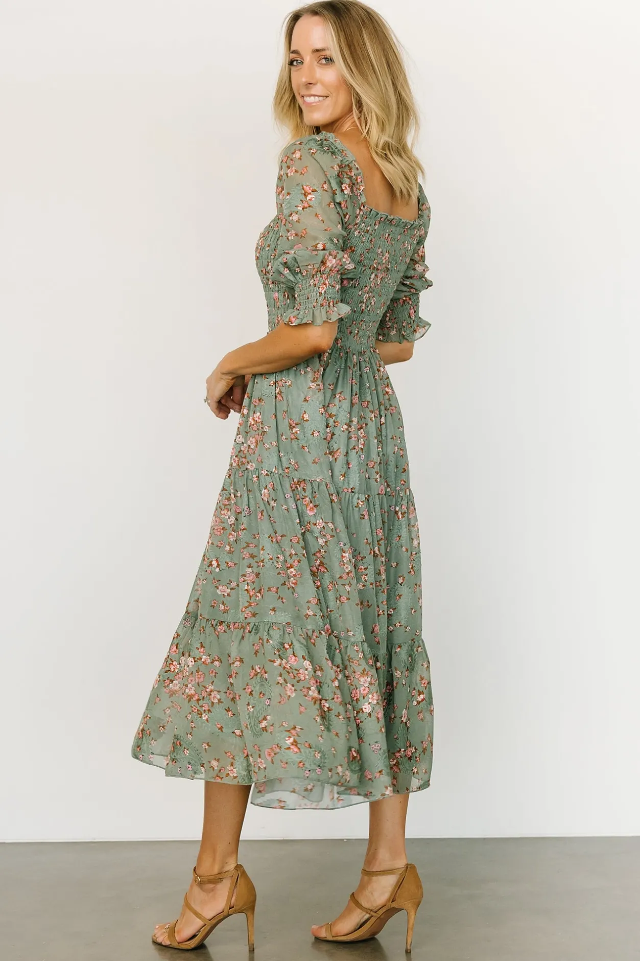 Best Baltic Born Fabian Jacquard Midi Dress | Eucalyptus + Pink Eucalyptus+Pink