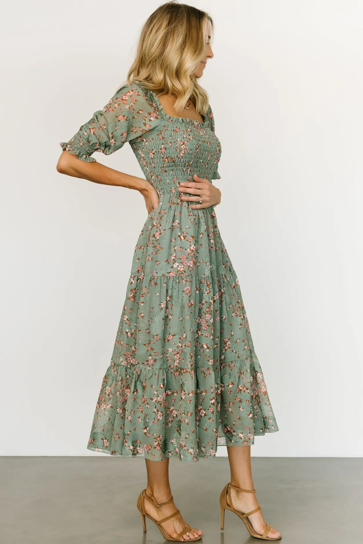 Best Baltic Born Fabian Jacquard Midi Dress | Eucalyptus + Pink Eucalyptus+Pink