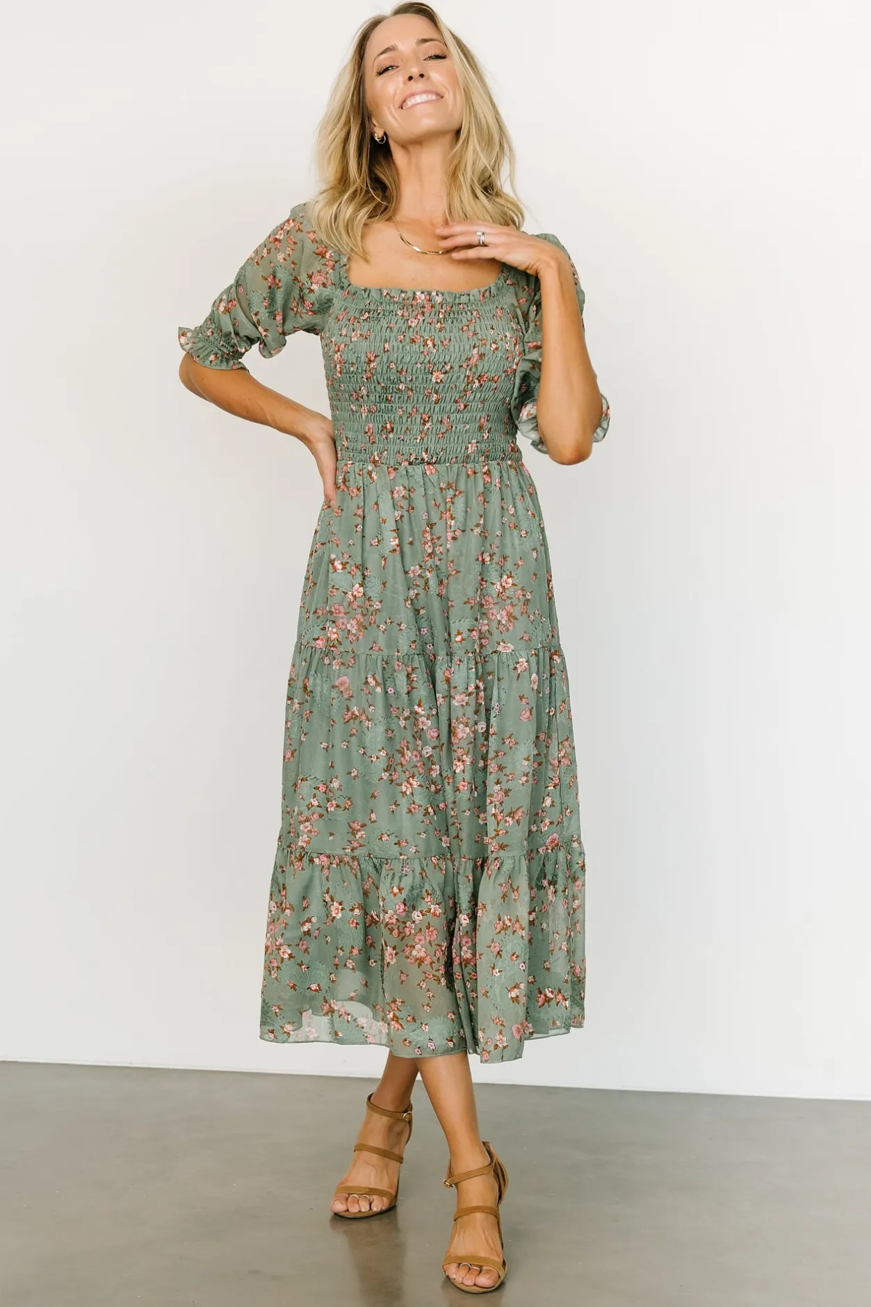 Best Baltic Born Fabian Jacquard Midi Dress | Eucalyptus + Pink Eucalyptus+Pink