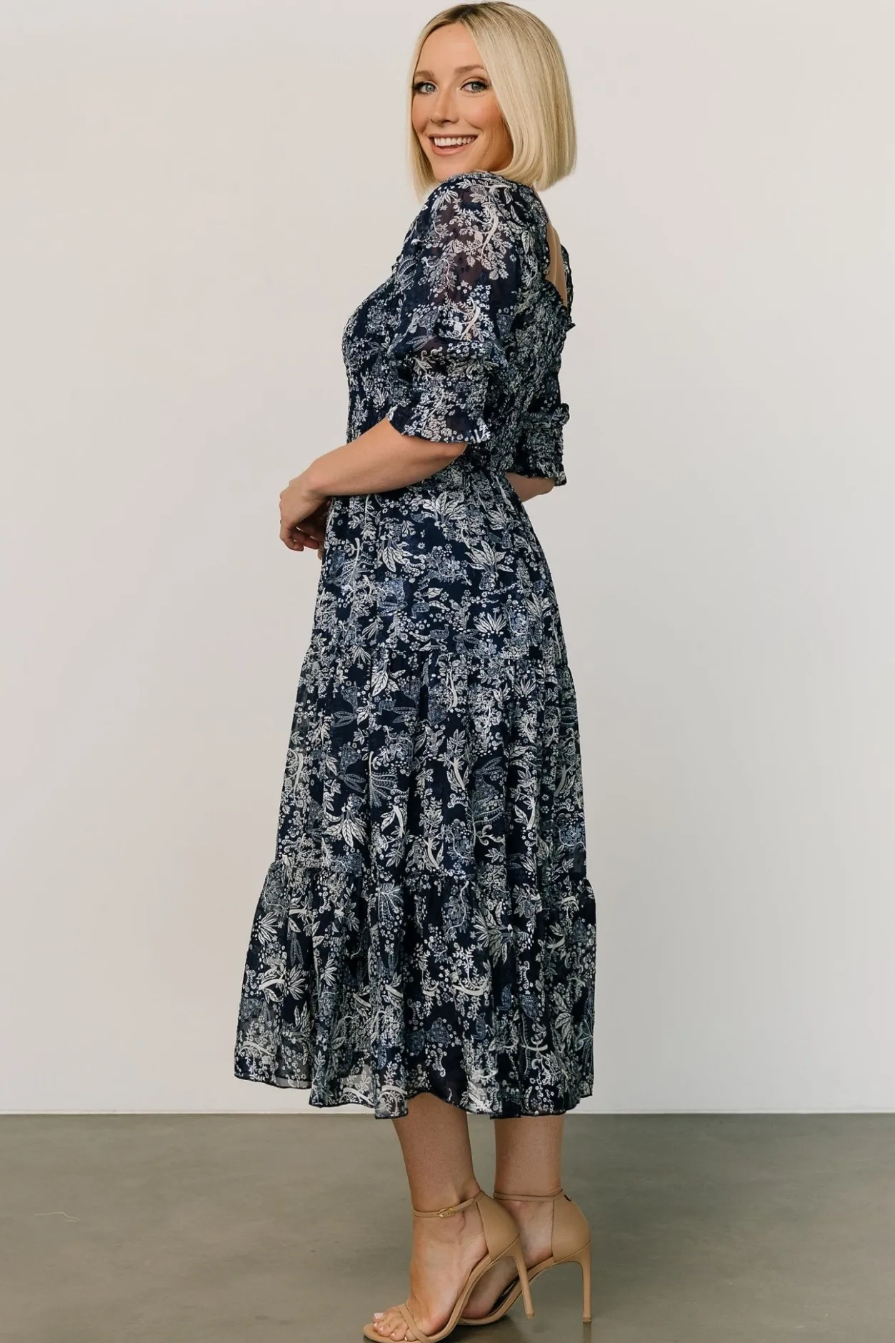 Hot Baltic Born Fabian Jacquard Midi Dress | Indigo Print IndigoPrint