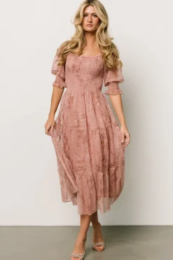 Online Baltic Born Fabian Jacquard Midi Dress | Mauve + Gold Mauve+Gold