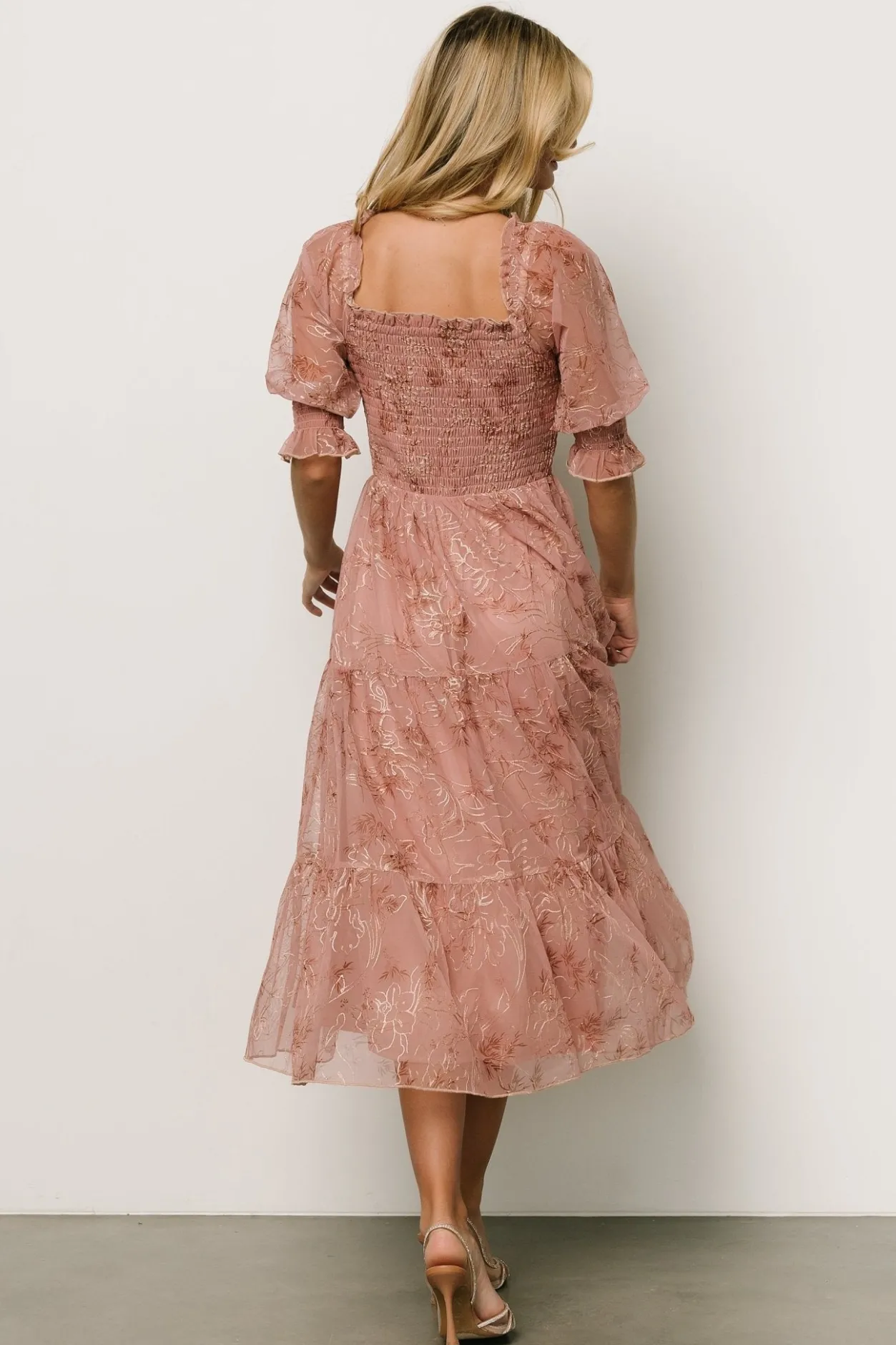 Online Baltic Born Fabian Jacquard Midi Dress | Mauve + Gold Mauve+Gold