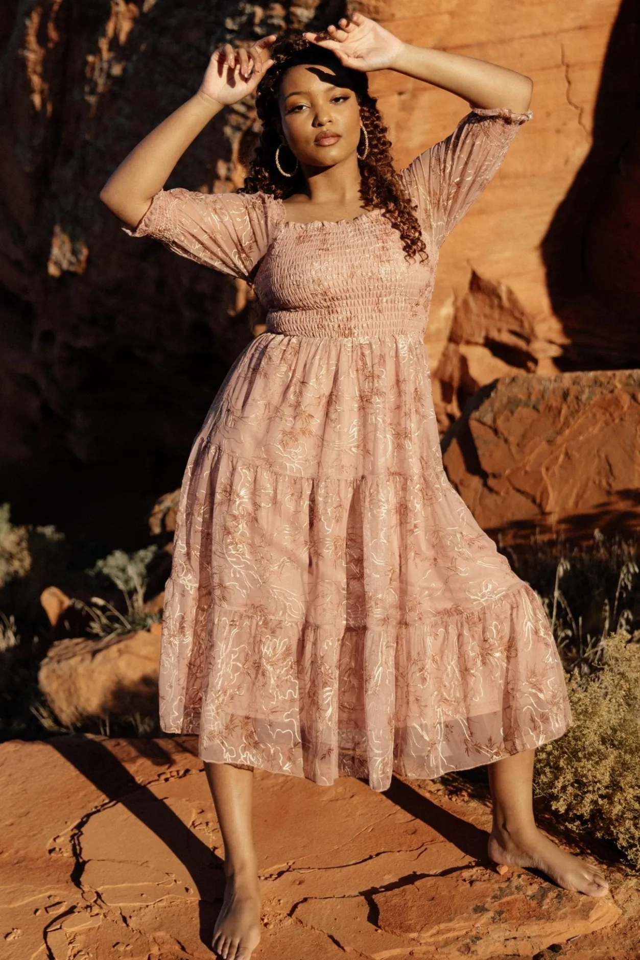 Online Baltic Born Fabian Jacquard Midi Dress | Mauve + Gold Mauve+Gold