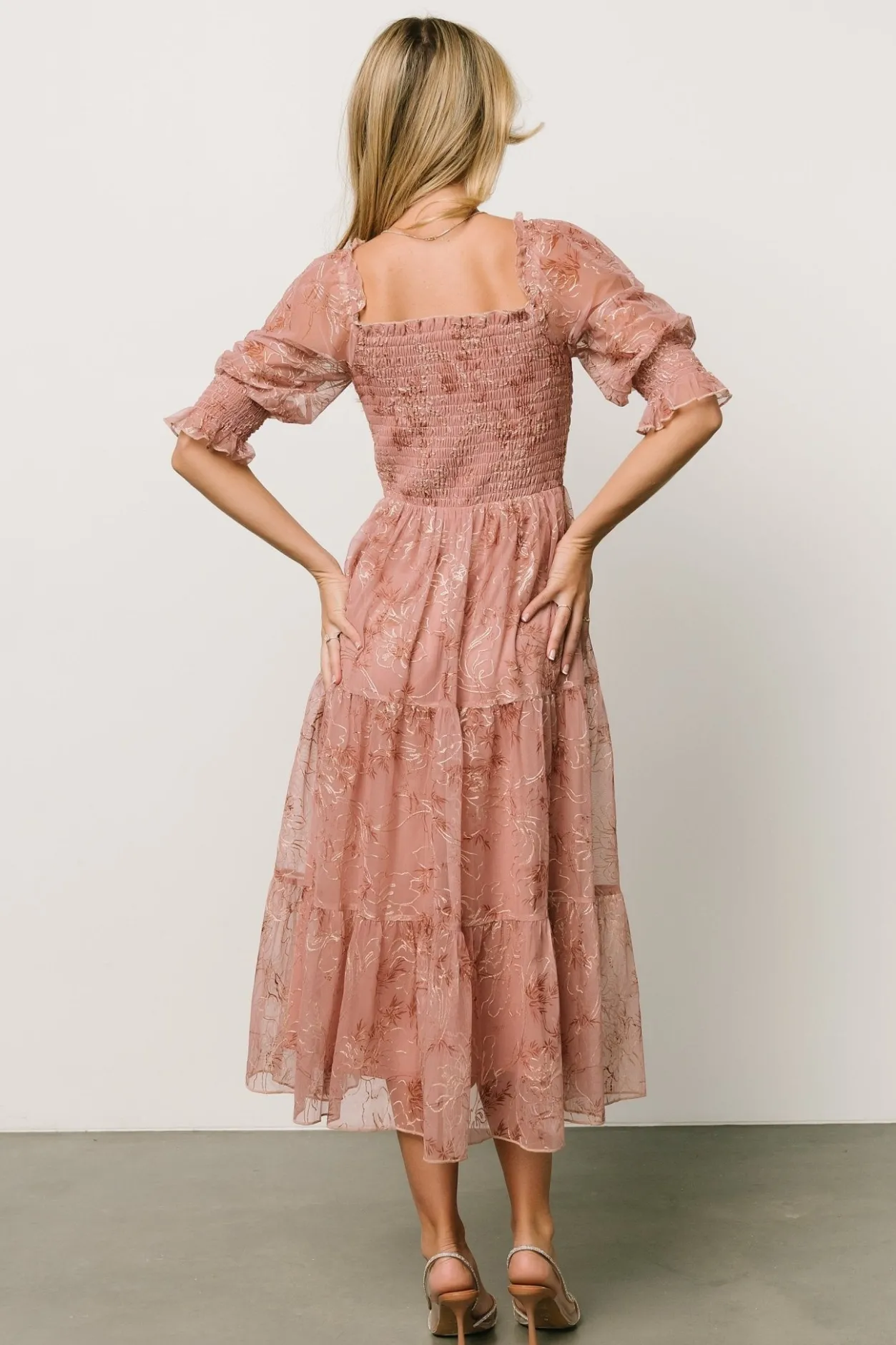 Online Baltic Born Fabian Jacquard Midi Dress | Mauve + Gold Mauve+Gold