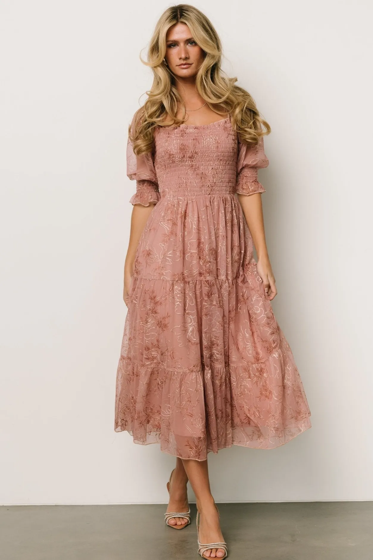 Online Baltic Born Fabian Jacquard Midi Dress | Mauve + Gold Mauve+Gold
