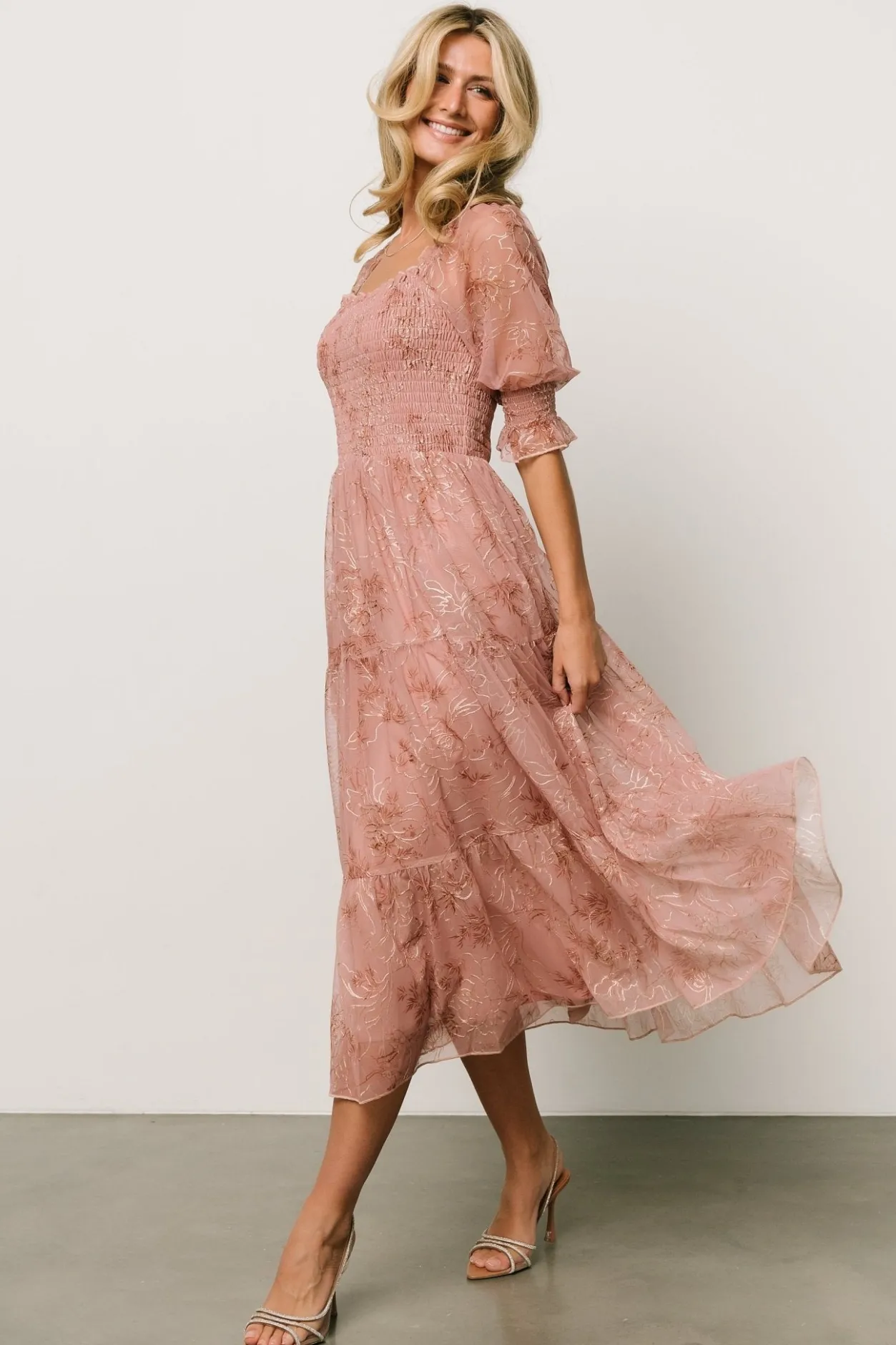 Online Baltic Born Fabian Jacquard Midi Dress | Mauve + Gold Mauve+Gold