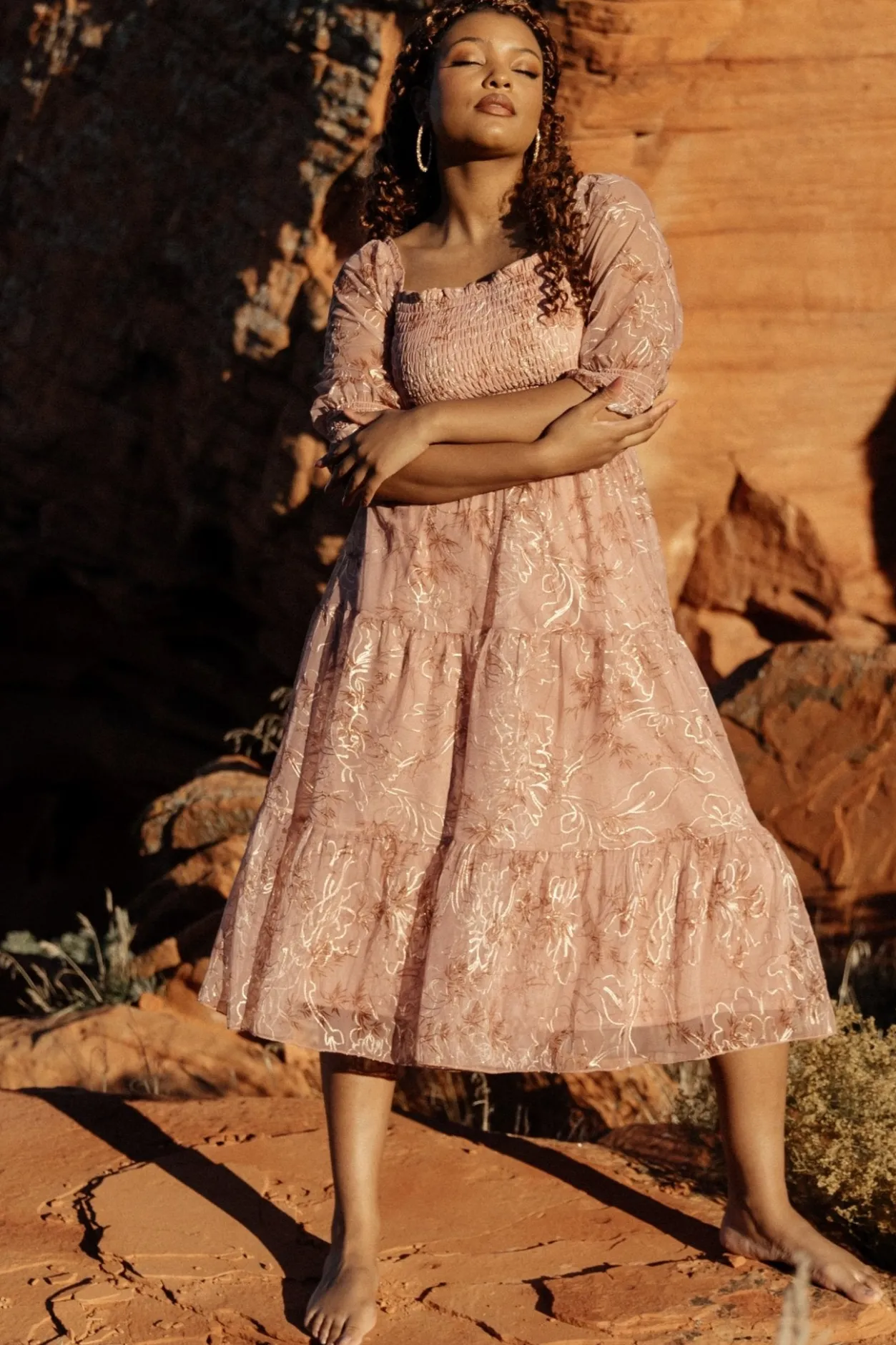 Online Baltic Born Fabian Jacquard Midi Dress | Mauve + Gold Mauve+Gold